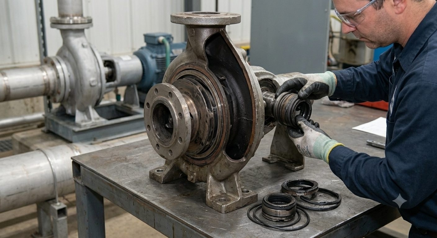 Technician repairing pump